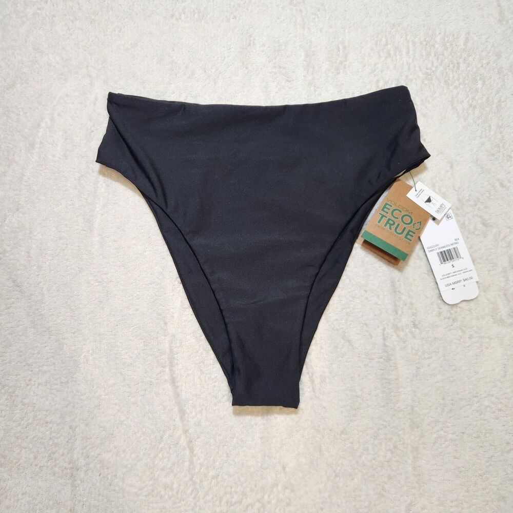 Volcom Simply Seamless High Waist Bikini Bottom Black Small Eco-True NWT